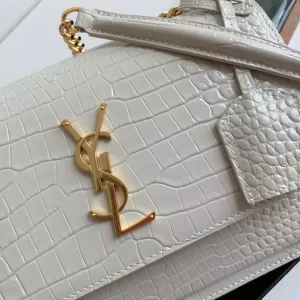 Sunset Medium in Blanc Vintage Crocodile Embossed Leather - YB065