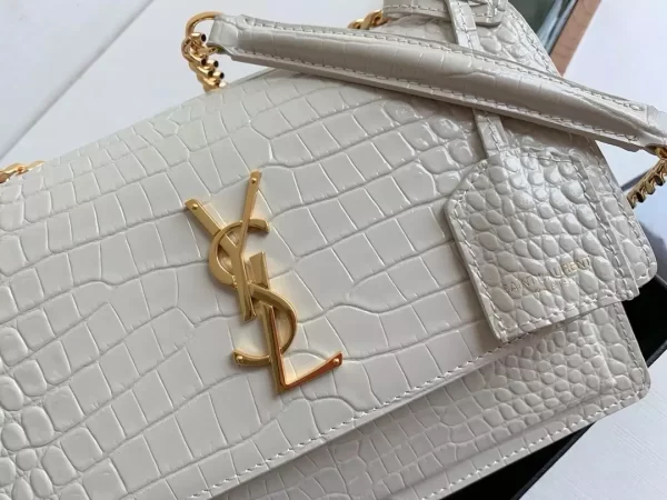 Sunset Medium in Blanc Vintage Crocodile Embossed Leather - YB065