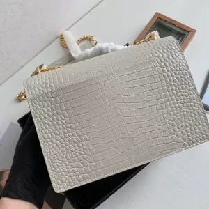 Sunset Medium in Blanc Vintage Crocodile Embossed Leather - YB065