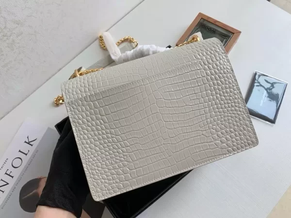 Sunset Medium in Blanc Vintage Crocodile Embossed Leather - YB065