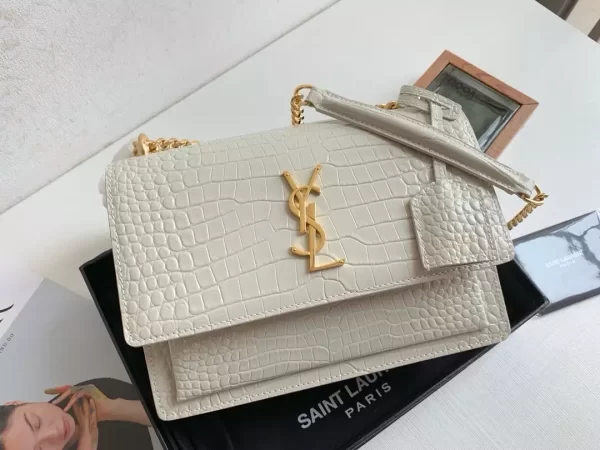 Sunset Medium in Blanc Vintage Crocodile Embossed Leather - YB065