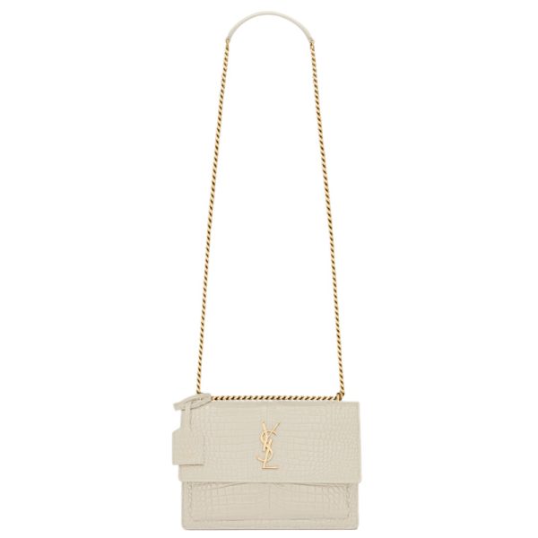 Sunset Medium in Blanc Vintage Crocodile Embossed Leather - YB065