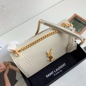 Sunset Medium in Blanc Vintage Crocodile Embossed Leather - YB065