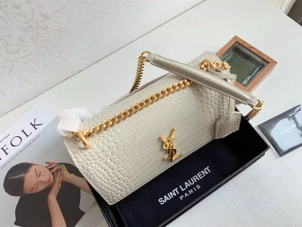 Sunset Medium in Blanc Vintage Crocodile Embossed Leather - YB065